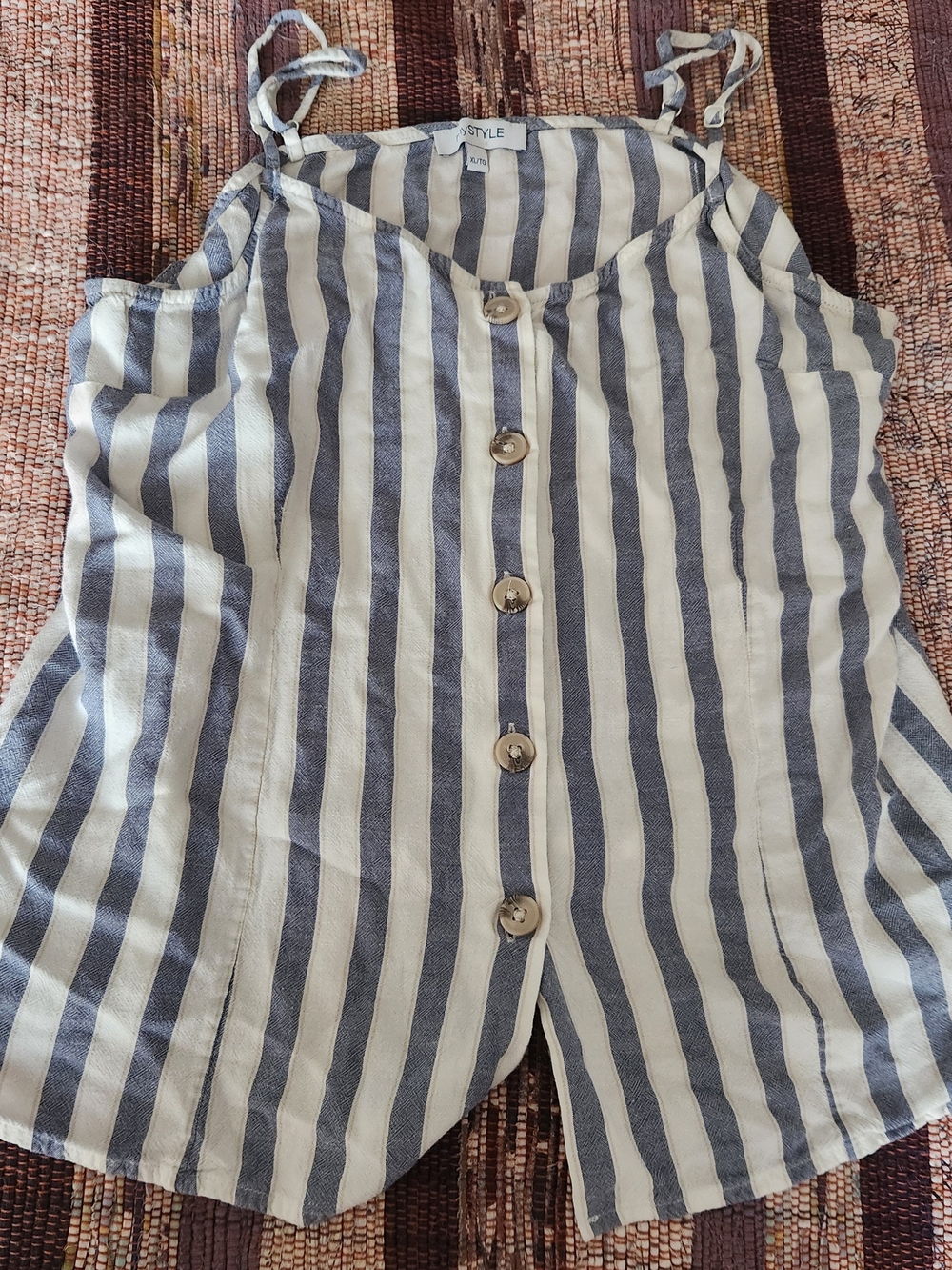 Stylestreet Striped Button-Front Top in Blue and White